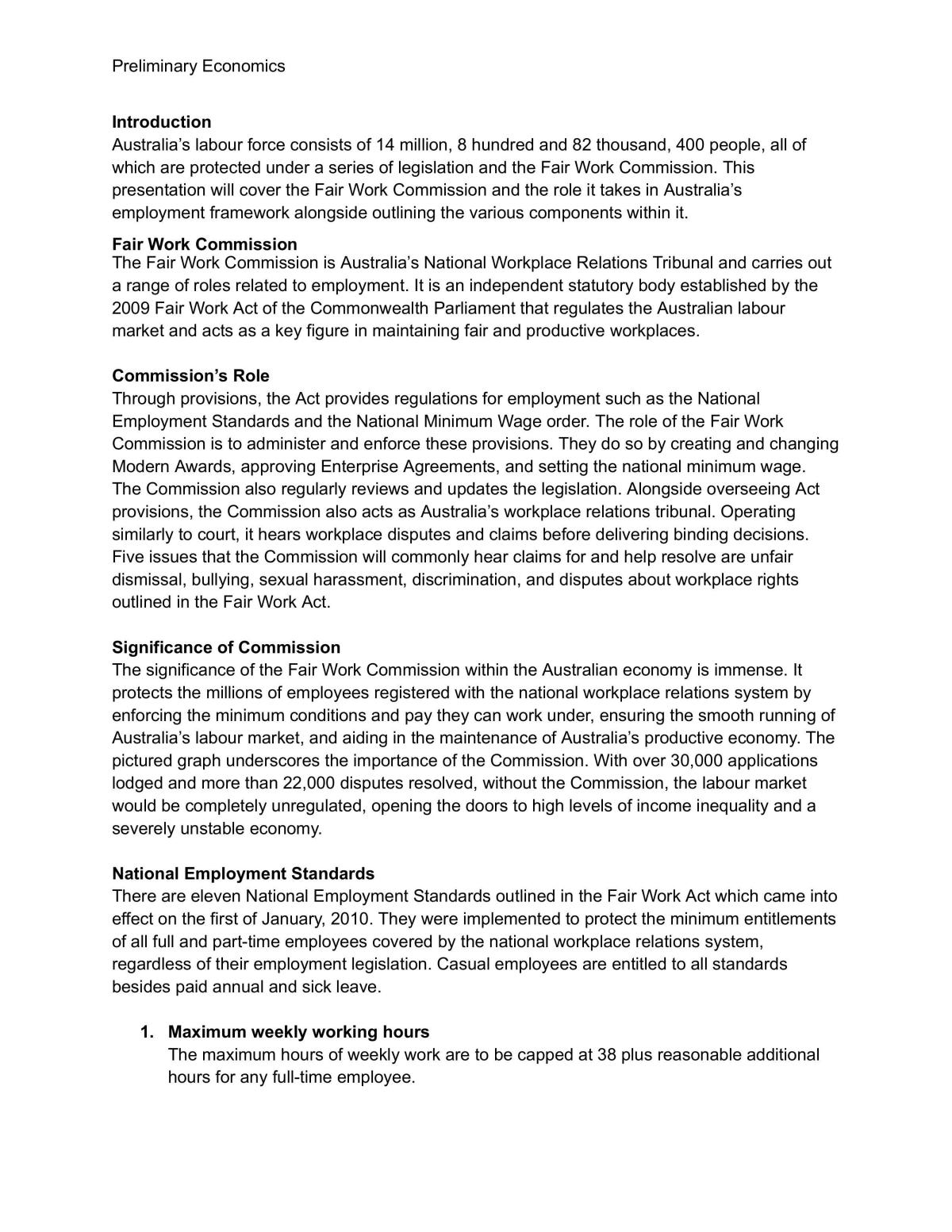 Presentation script outlining Australia's current employment framework - Page 1