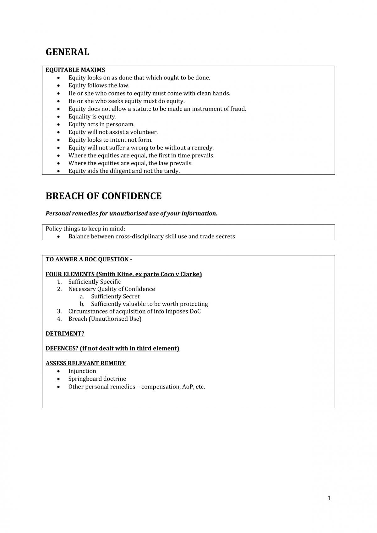LAW3111 Equity Full Notes - Page 1