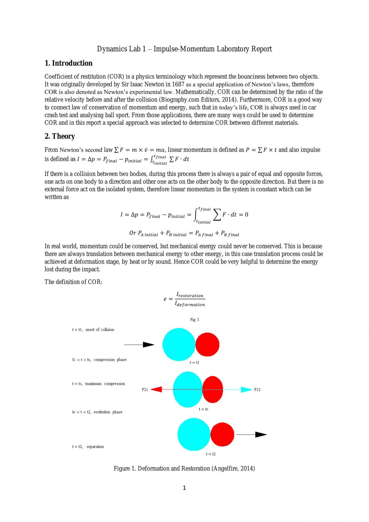 Dynamics Lab 1 – Impulse-Momentum Laboratory - Page 1