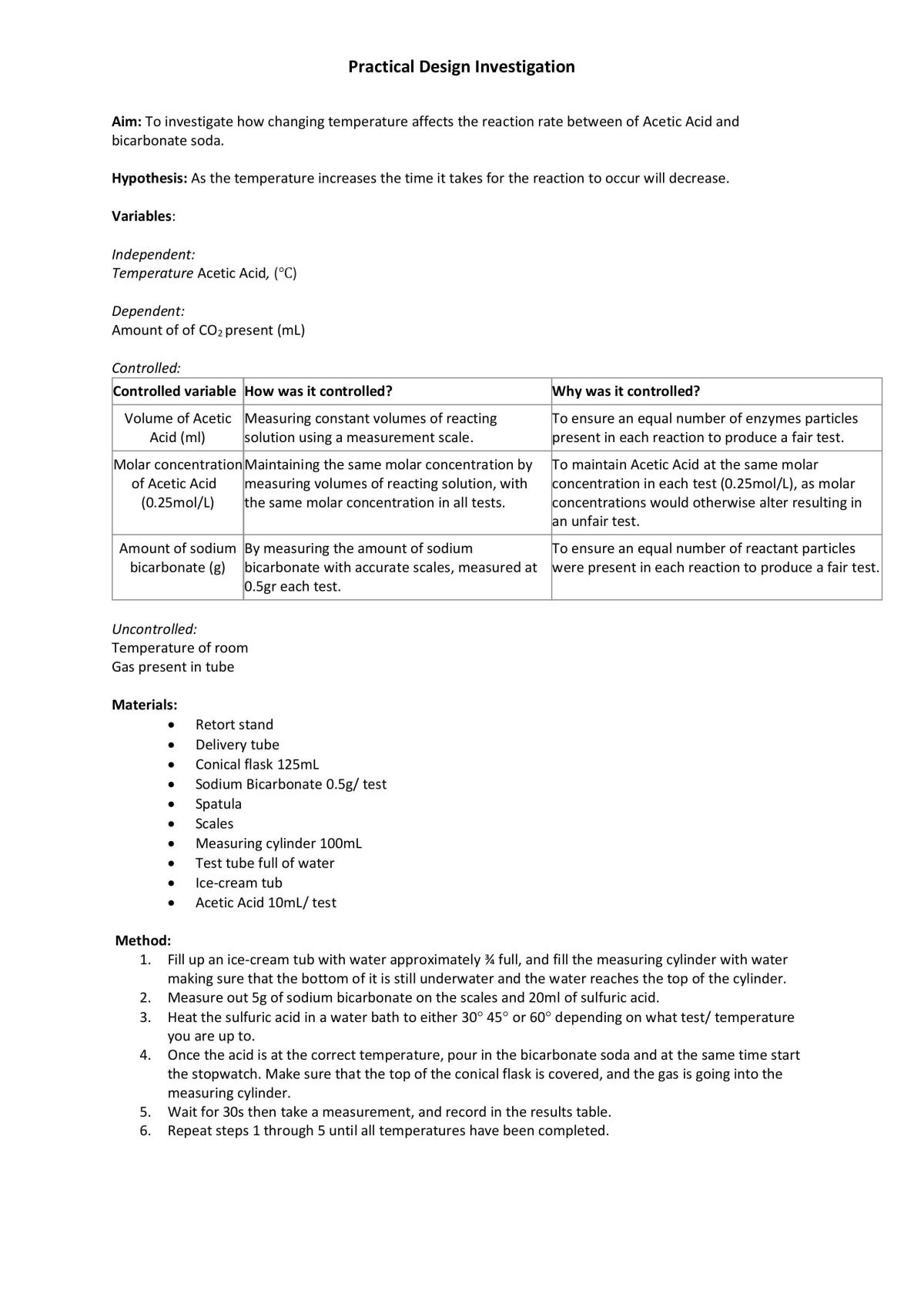 Practical Design + Deconstruct Investigation: Acetic Acid  - Page 1