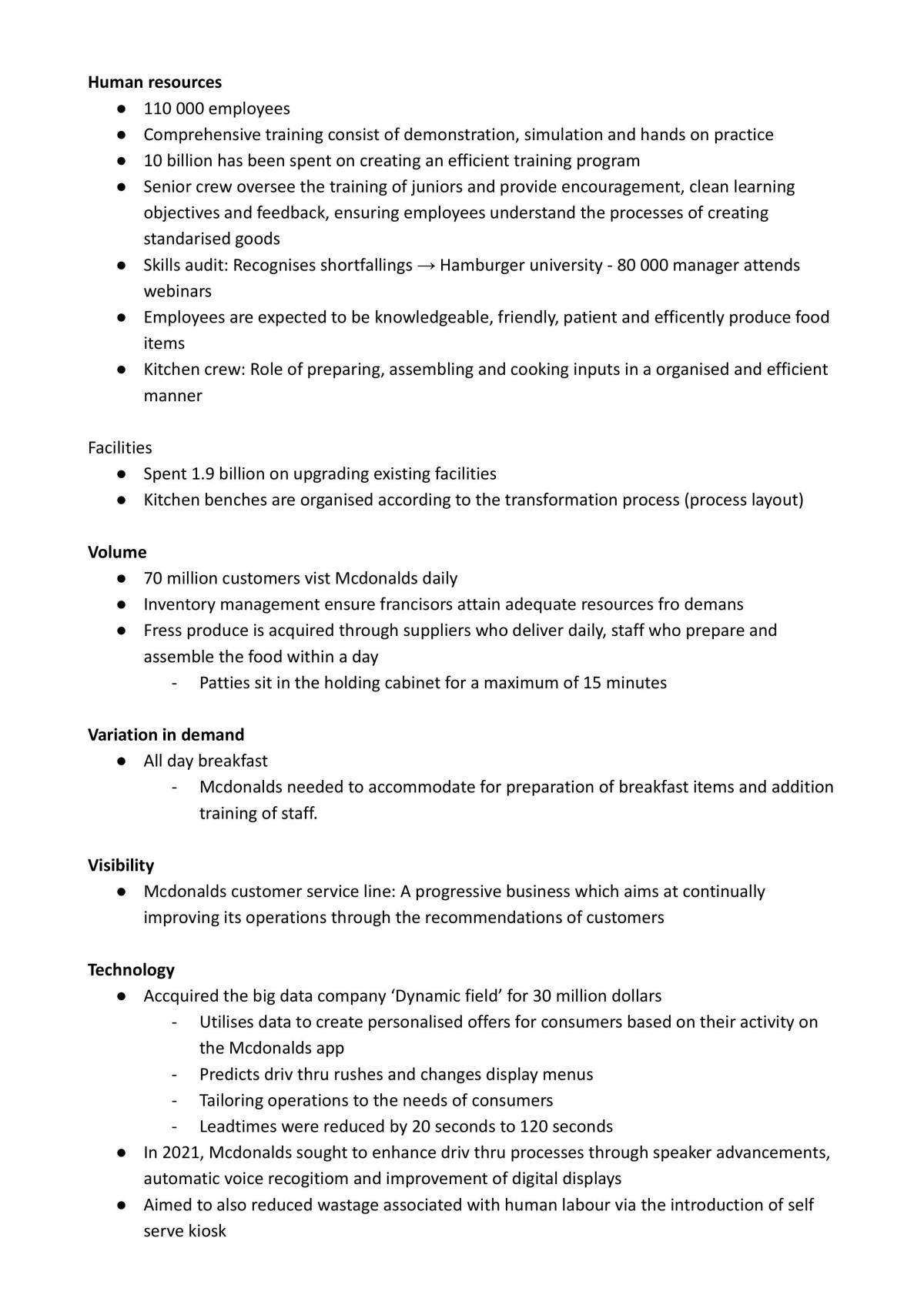 Operations Business studies - Full Mcdonalds Case study notes. - Page 3