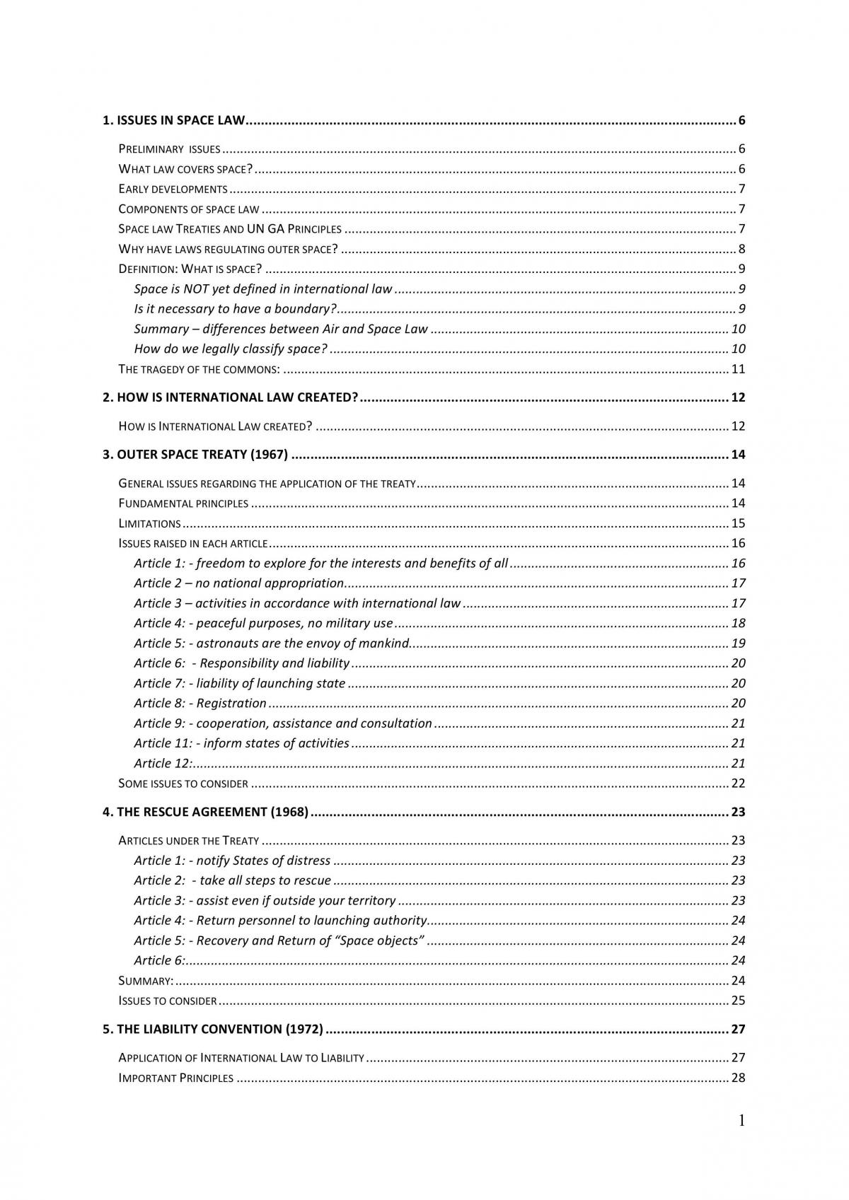 LAWS3190 Issue of Space Law Final Notes - Page 1