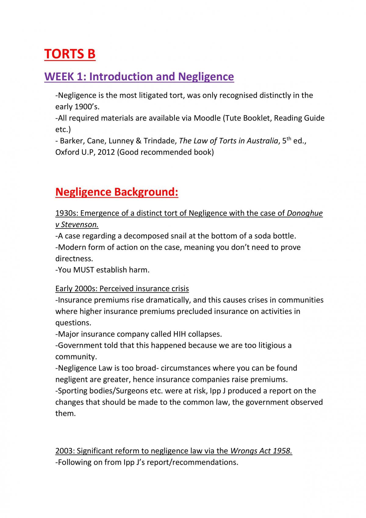 Torts B Complete Study Notes - Page 1