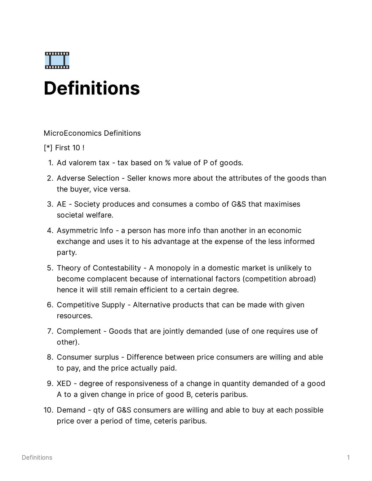 Memorise Econs Definitions - Page 1