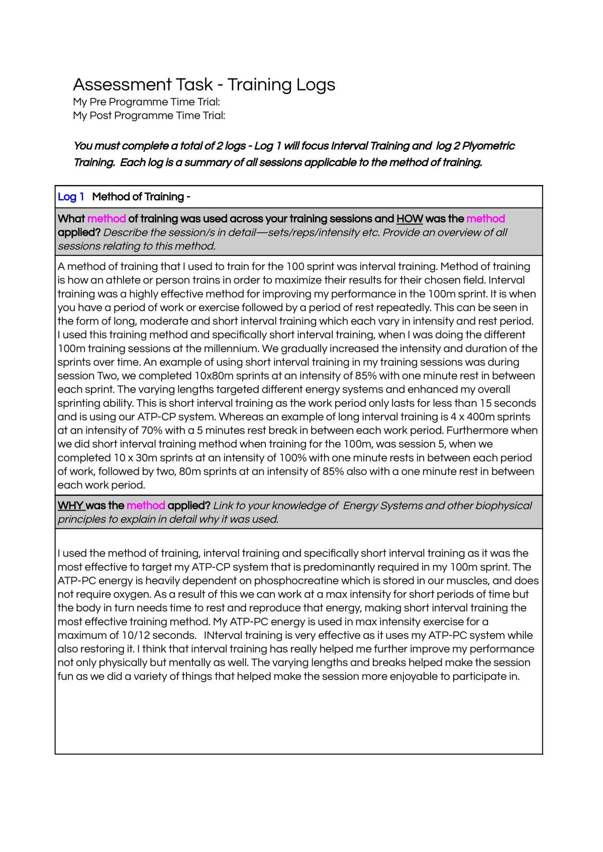 2.3 Physical Education Assessment  - Page 1