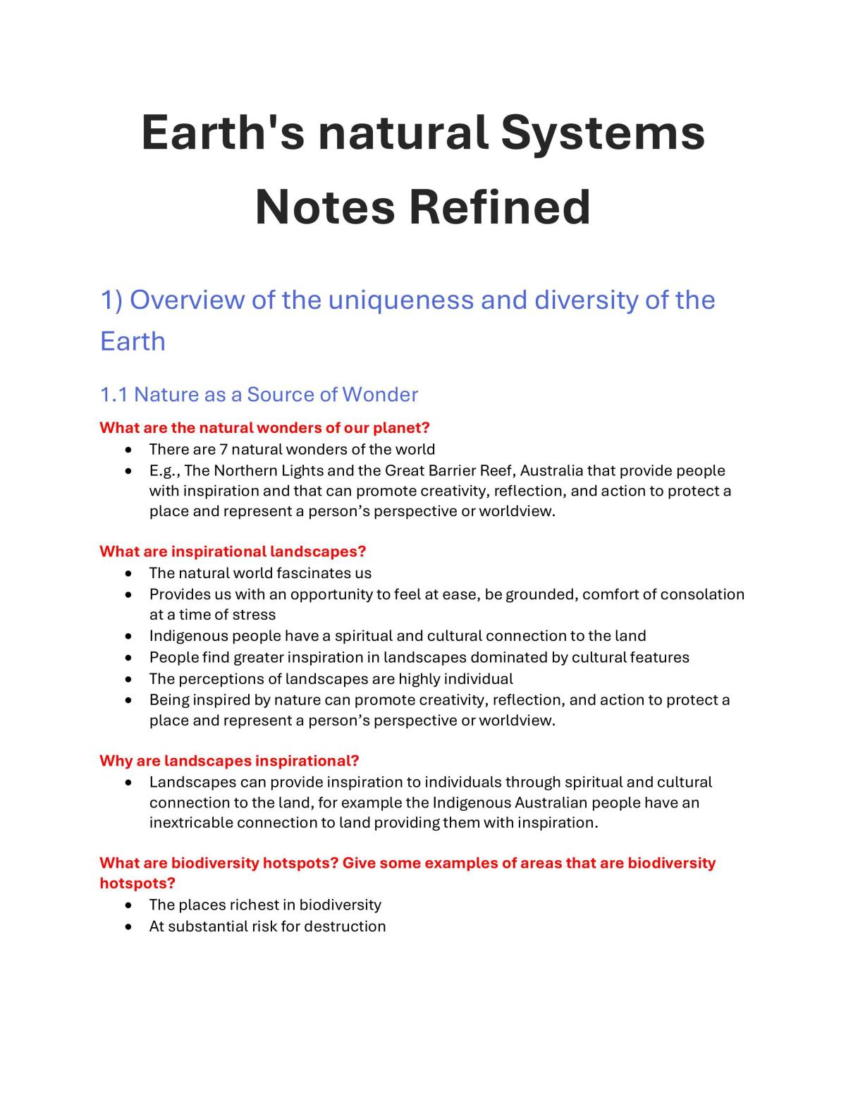 Earth's Natural Systems Notes Refined - Page 1