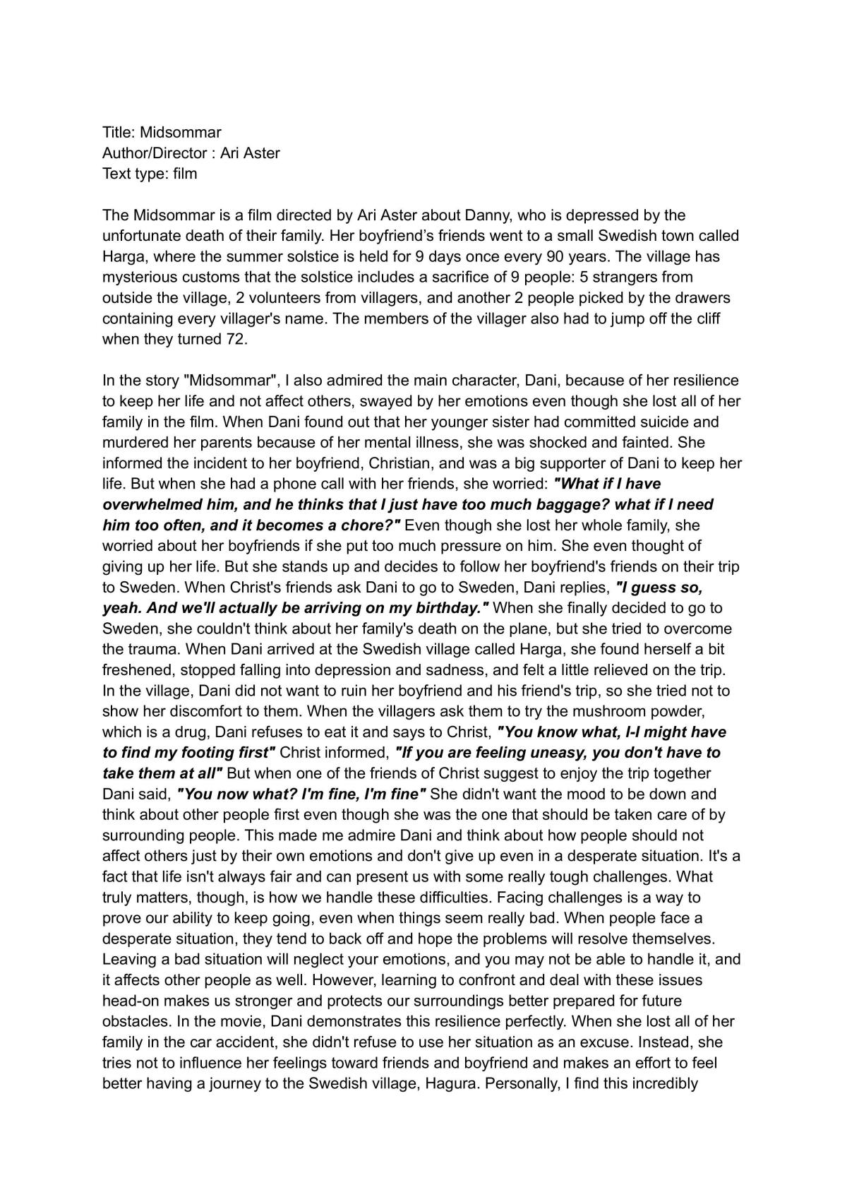 Level 2 - Reading Response  - Page 1