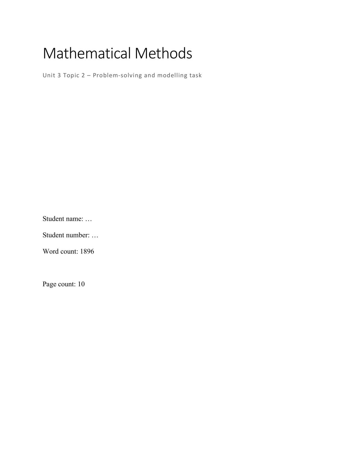 2024 Math Methods IA1 Assignment - Page 1