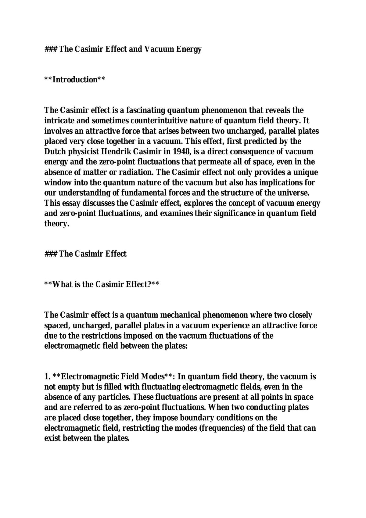 The Casimir Effect and Vacuum Energy - Page 1