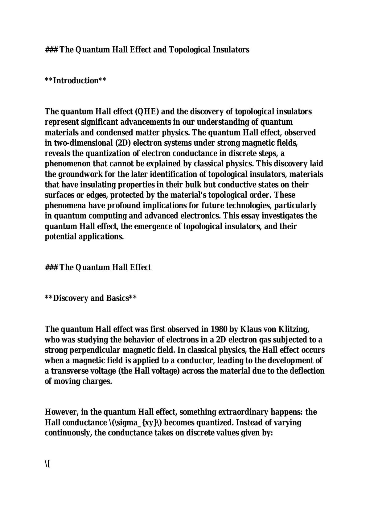 The Quantum Hall Effect and Topological Insulators - Page 1