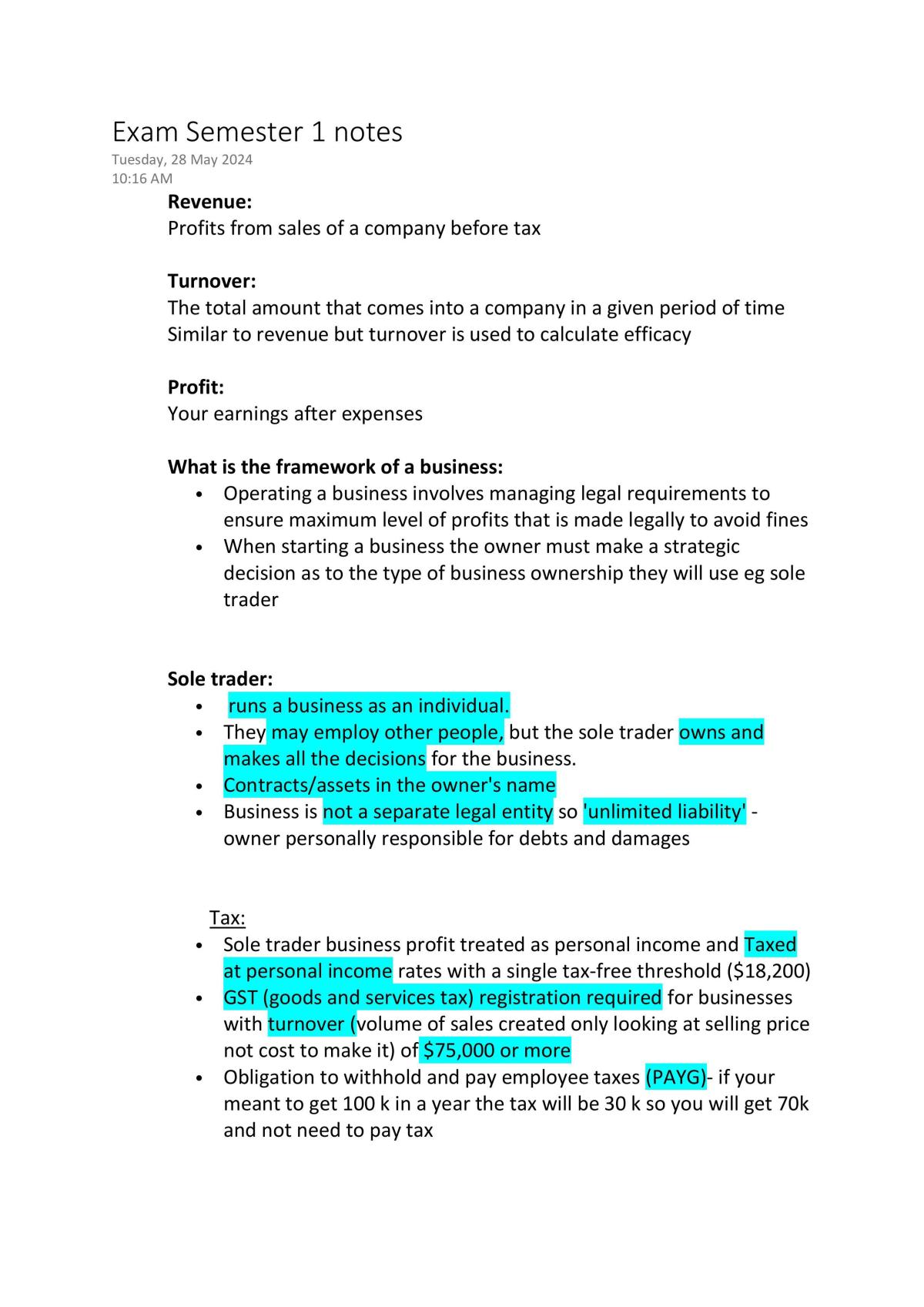 BME Semester 1 exam notes - Page 1