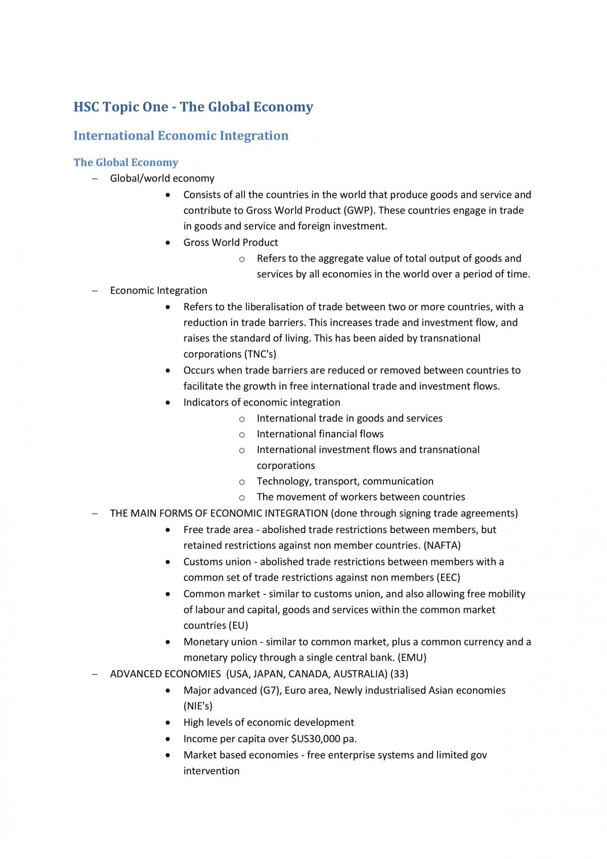 Economics Topic One Notes - Page 1