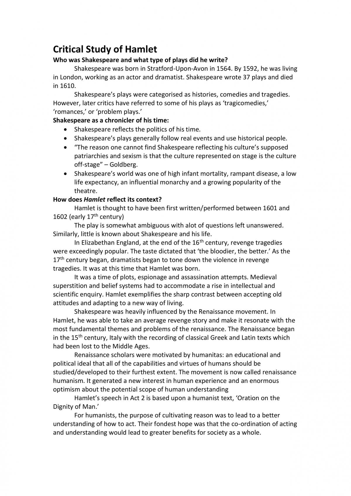 Hamlet Notes - Page 1
