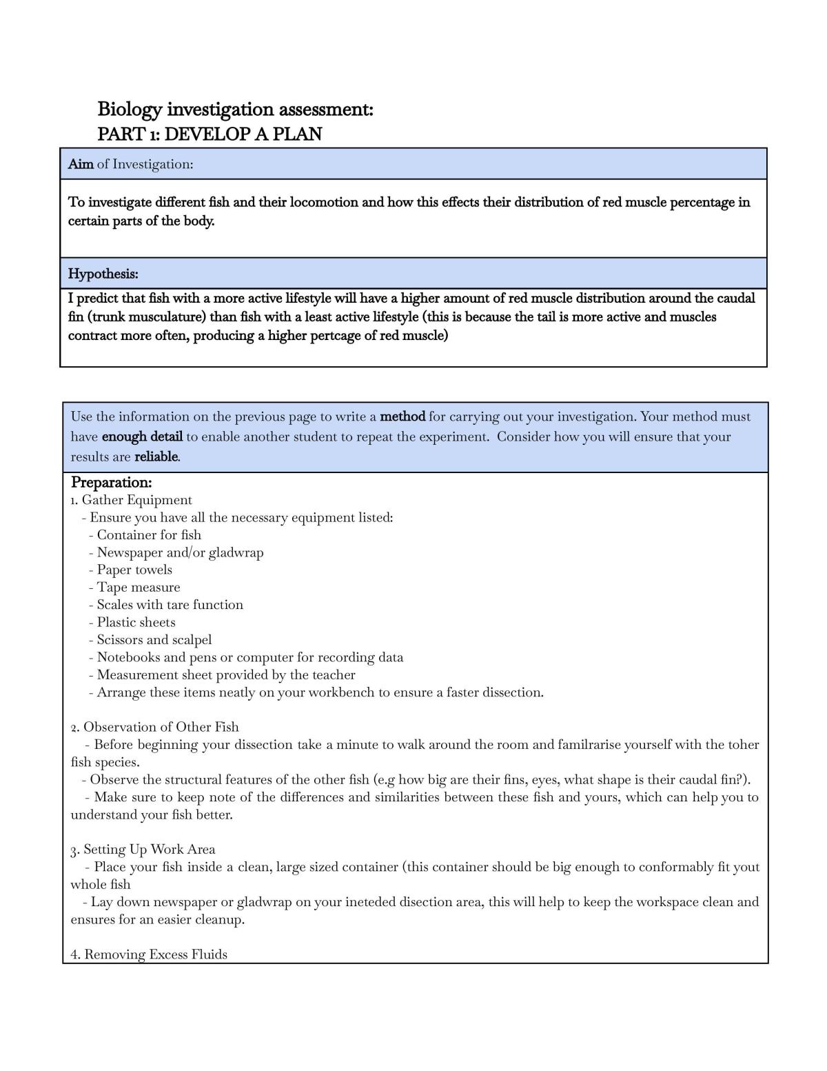 Biology Practical Investigation Level 3 - Fish Dissection.  - Page 1