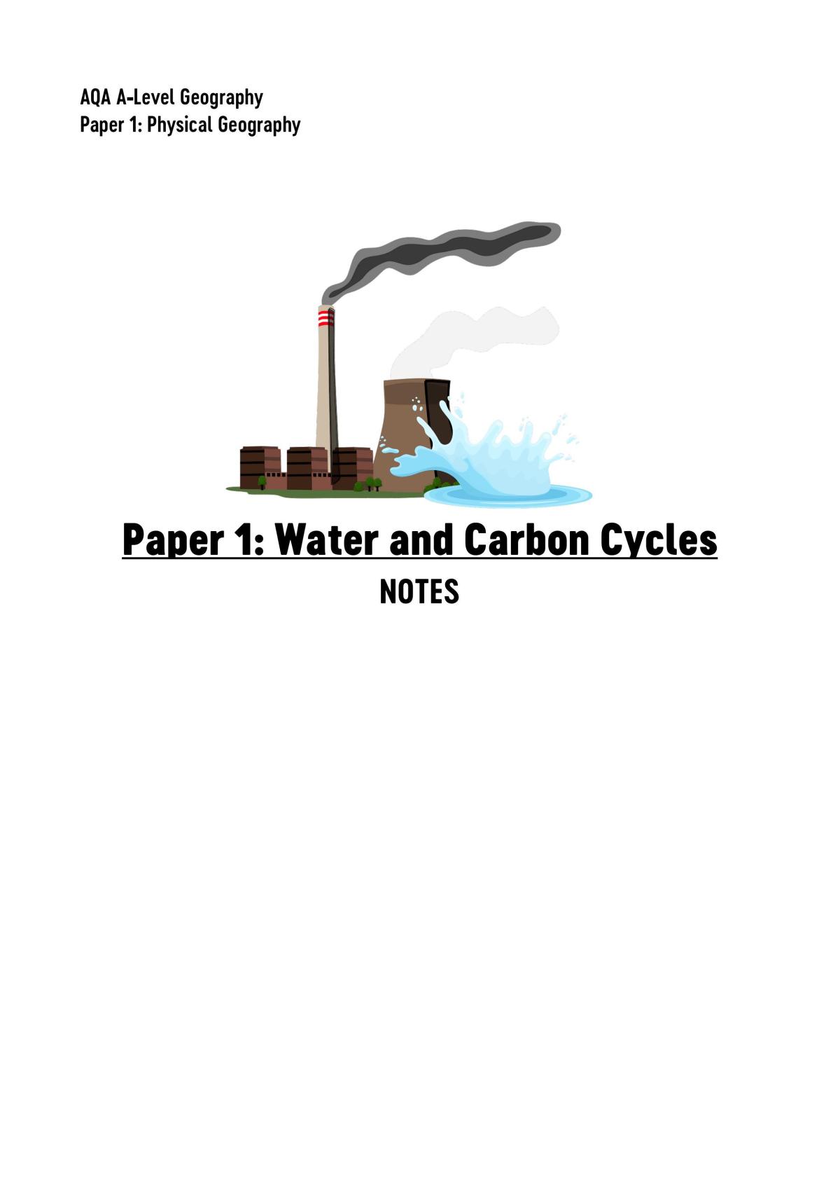 AQA A-Level Geography: Water and Carbon Cycles Full Study Notes - Page 1