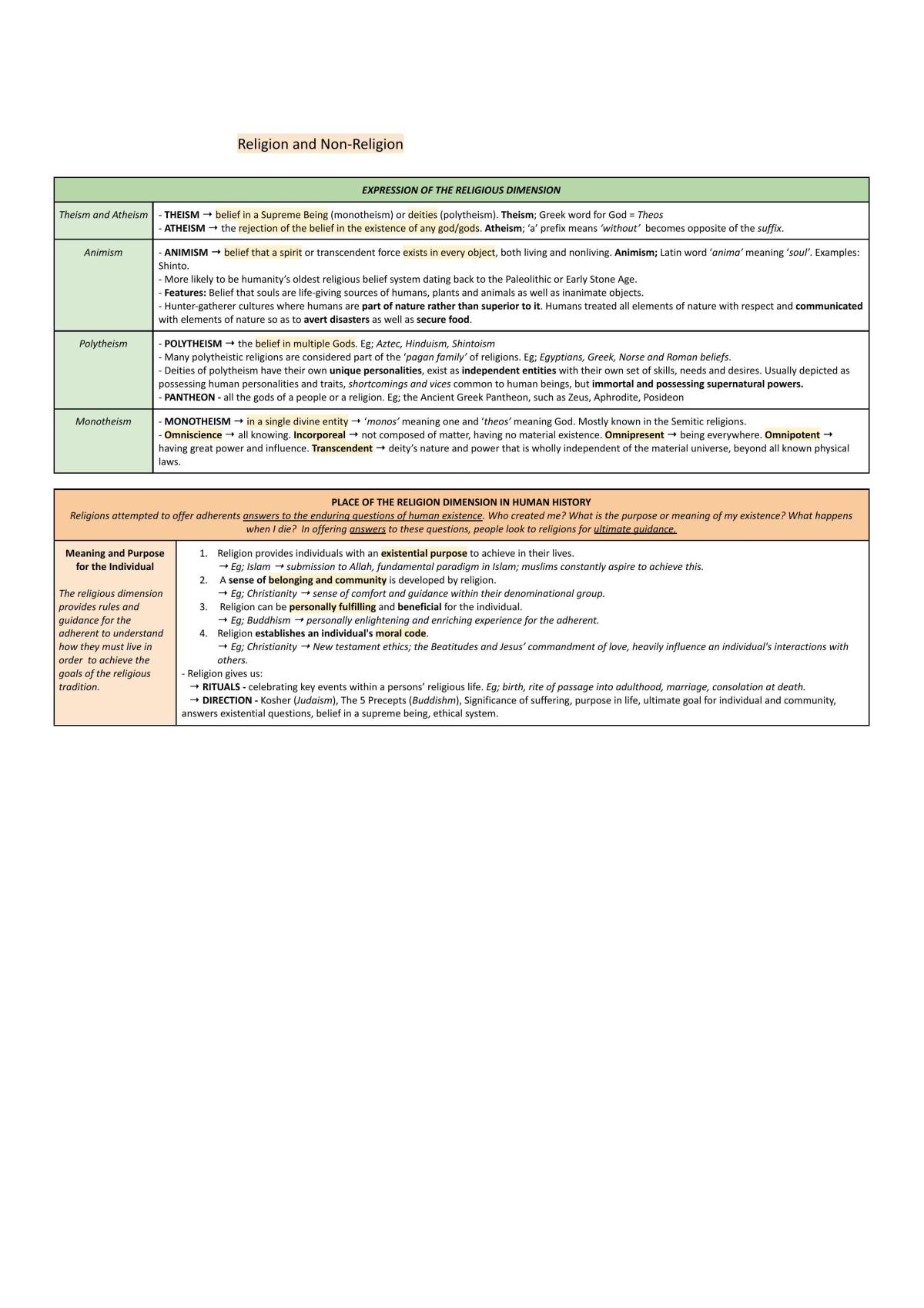 Religion Notes  - Page 1