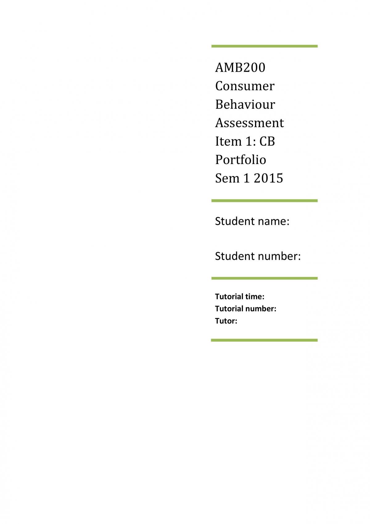 Consumer Behaviour Portfolio - Page 1