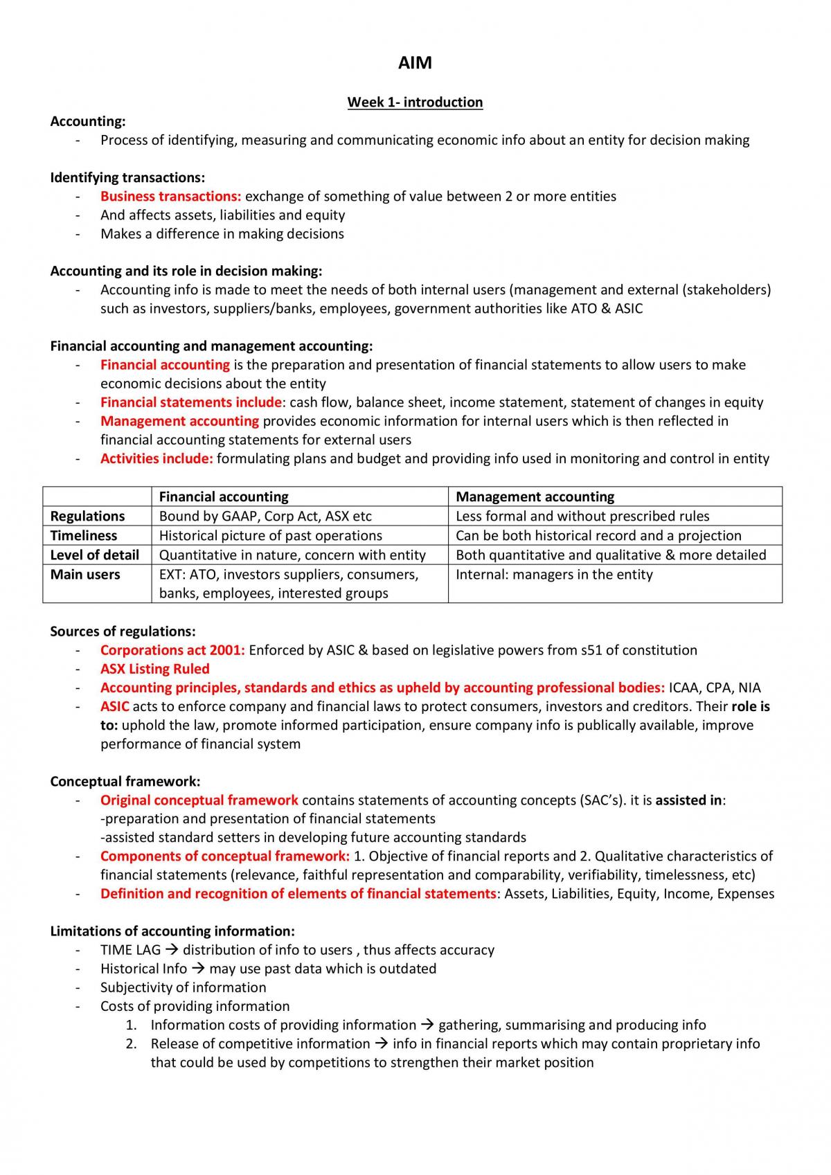 Accounting Information For Managers Complete Exam Notes  - Page 1