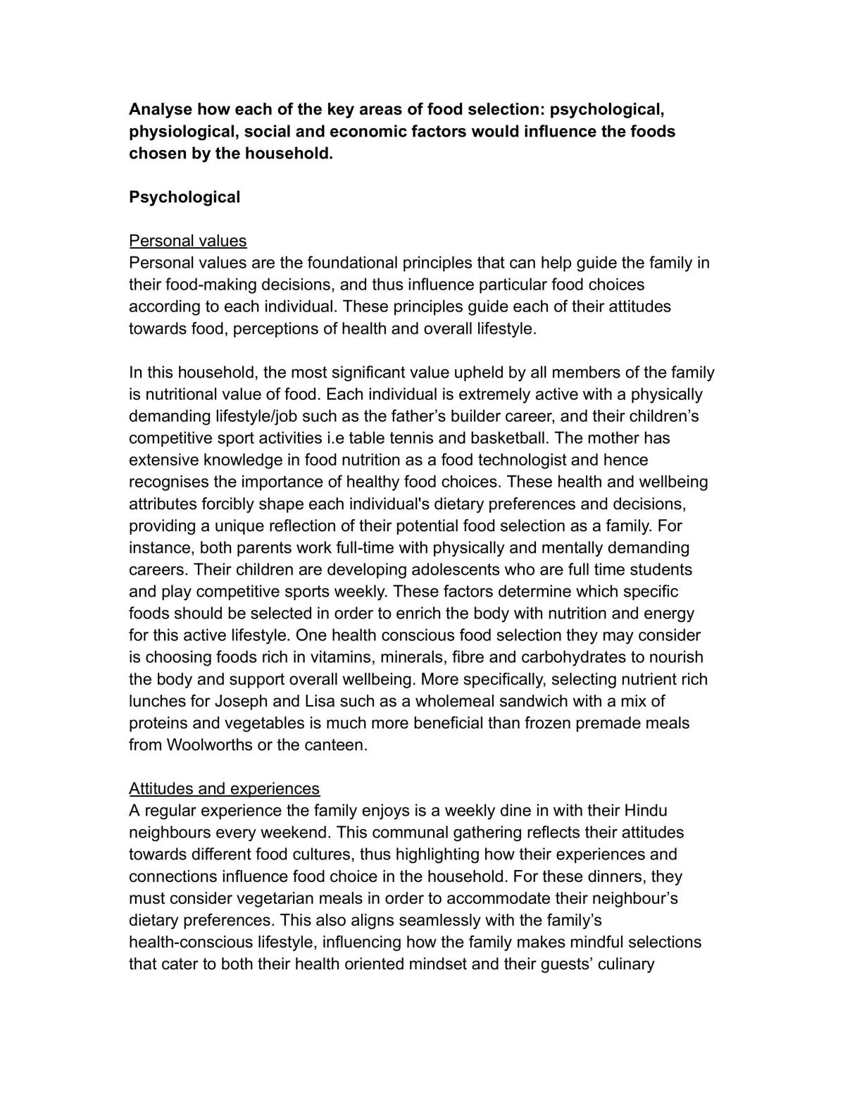 Food Availability and Selection Essay Question  - Page 1