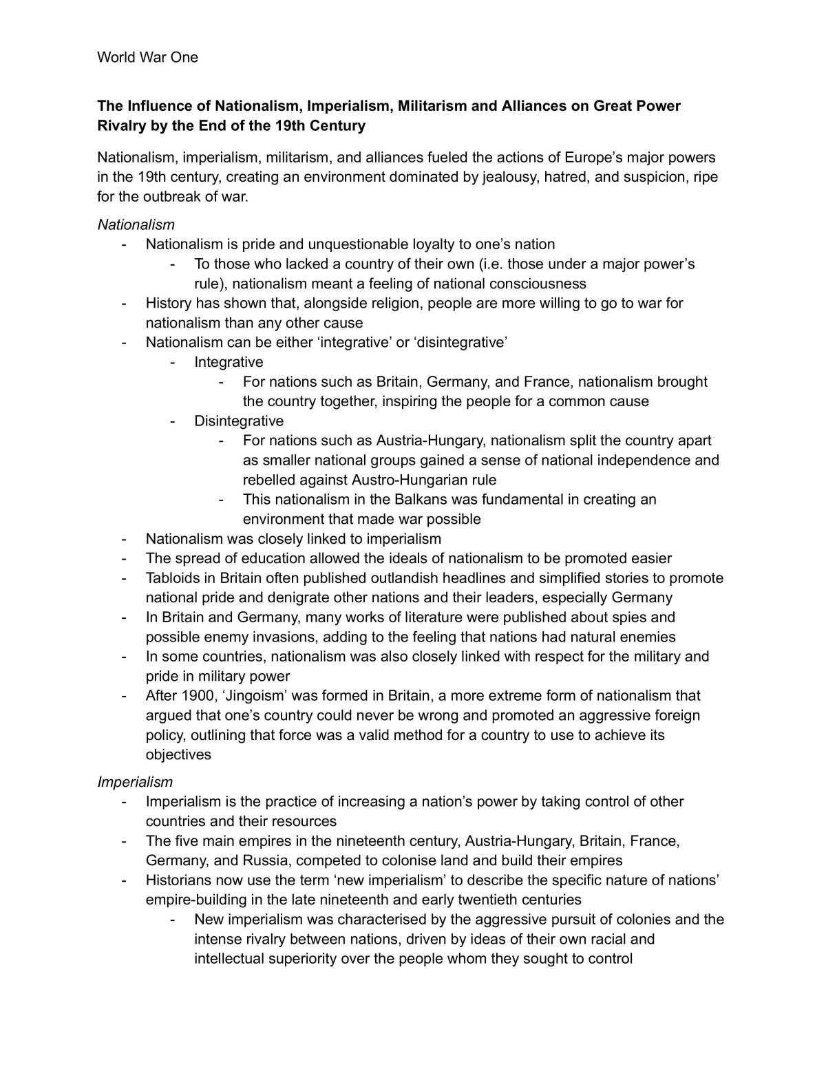 Preliminary World War One Notes - Page 1