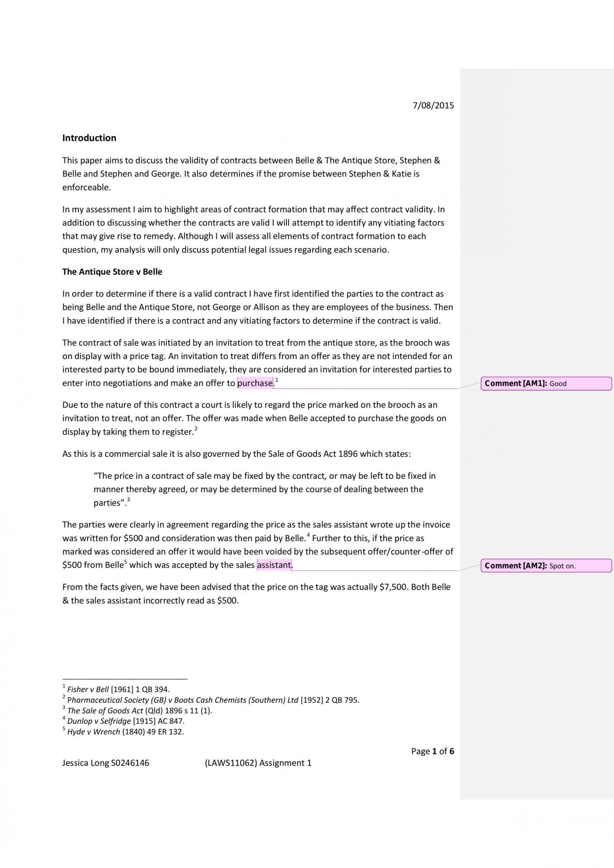 HD Response to Problem Question to Contract Formation & Vitiation - Page 1
