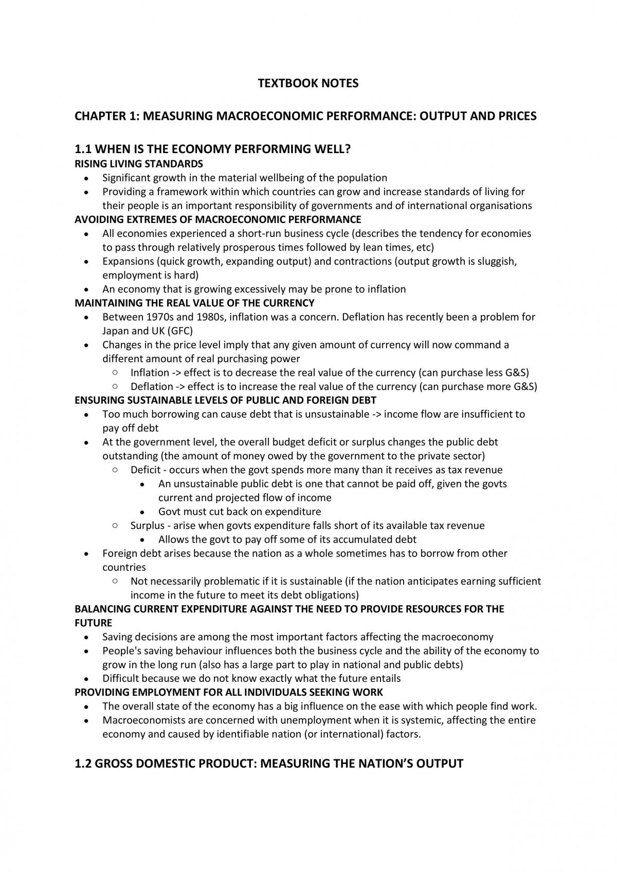 ECON1102 Macroeconomics Final Study Notes - Page 1