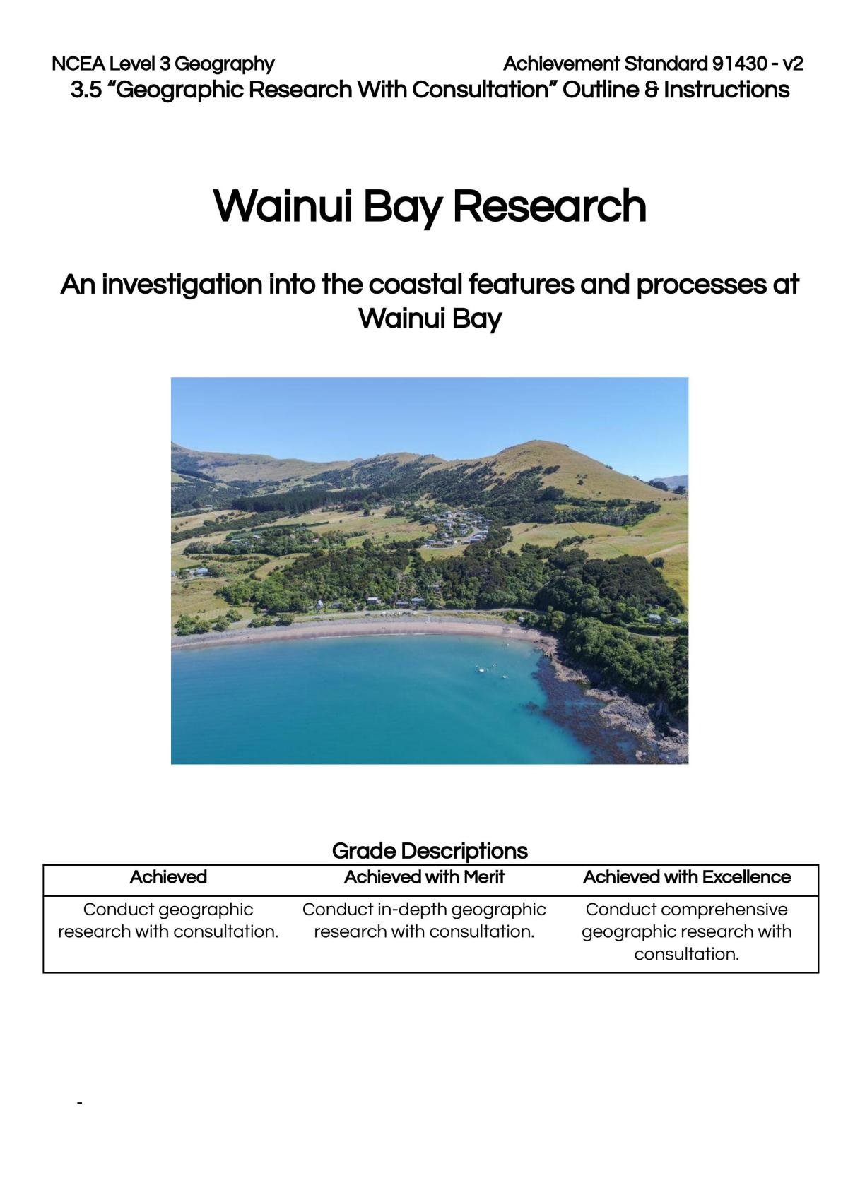 Level 3 Geography Research Assessment - Wainui Bay - Page 1