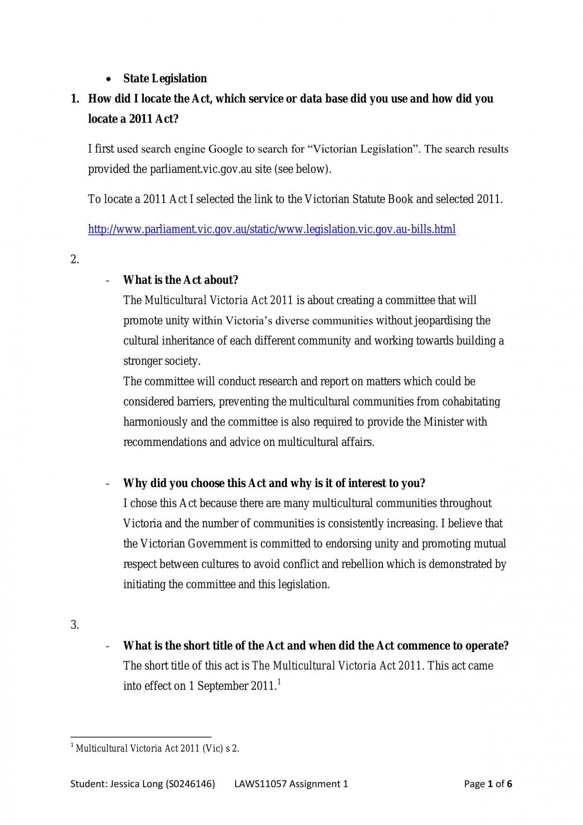 This is an Exercise Ehich Involves Finding and Reading Two Pieces of Legislation, One State and one Commonwealth - Page 1