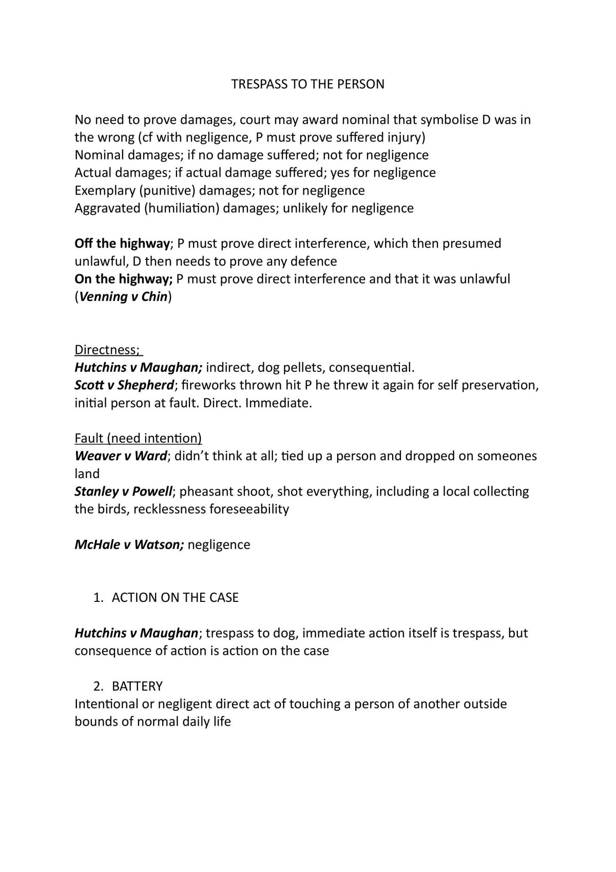 Torts I Exam Notes - Page 1