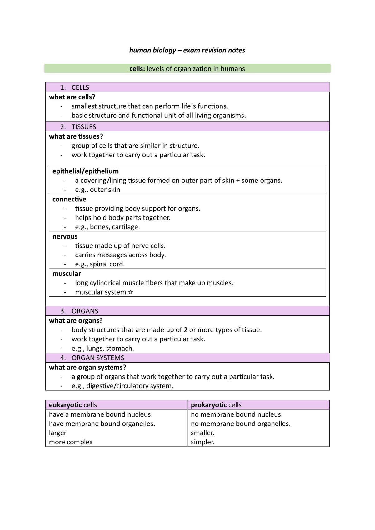 Unit 1 - Year 11 Human Bio Notes - Page 1