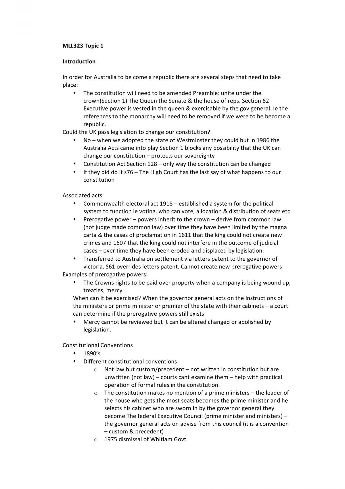 Topic 1 - 11 Notes 2015 Constitutional Law - Page 1