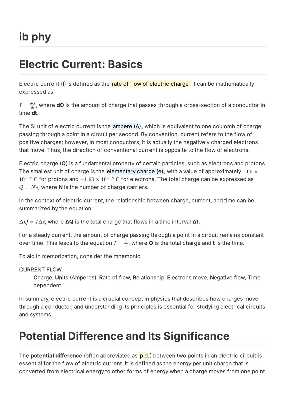 IB Electric Current: Basics - Page 1