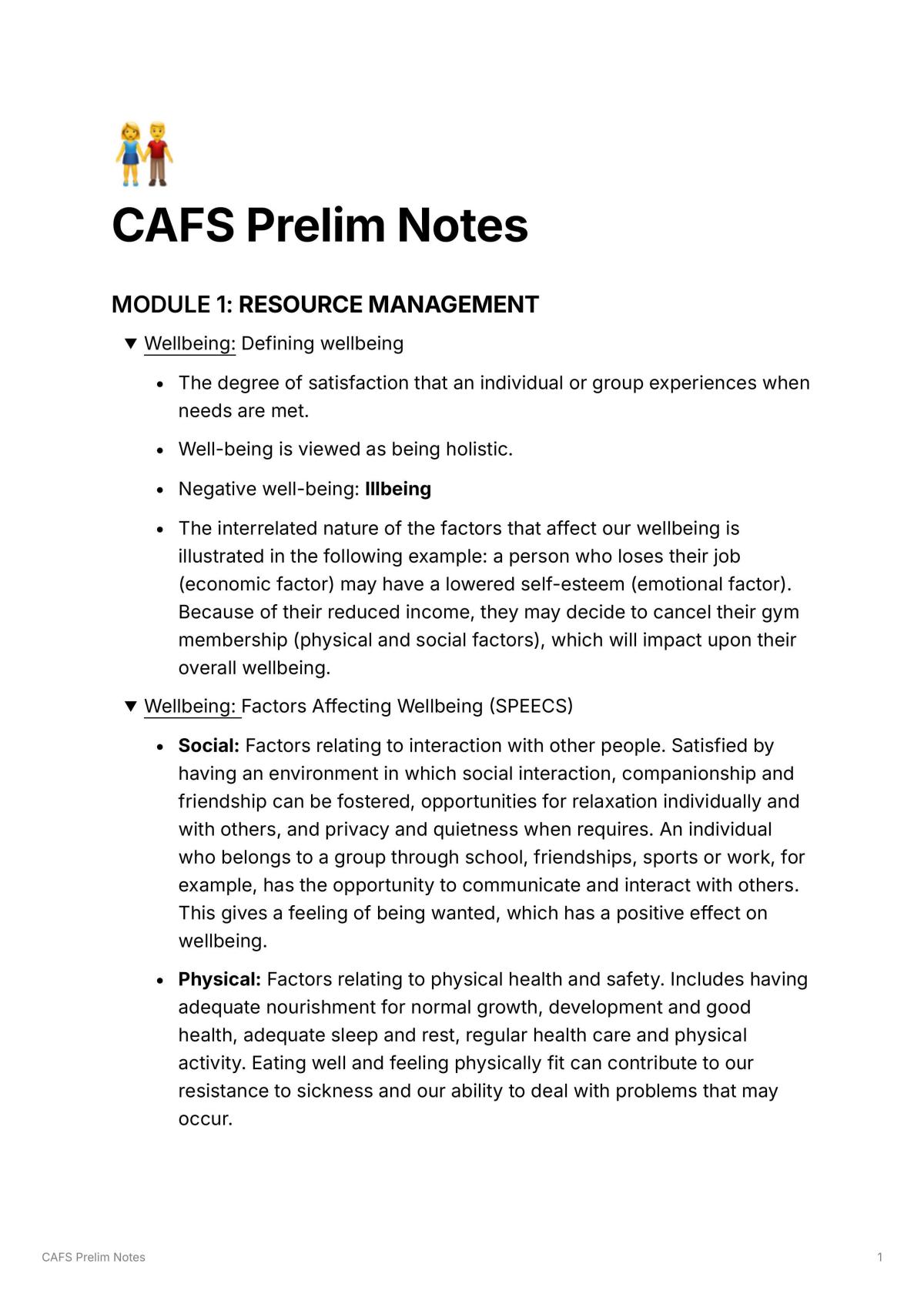 CAFS Prelim Notes - Page 1