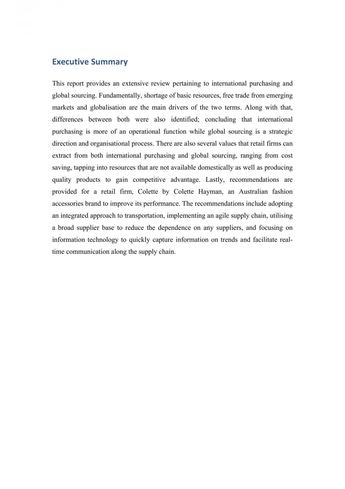 Case Study Based on International Purchasing & Global Sourcing - Page 1