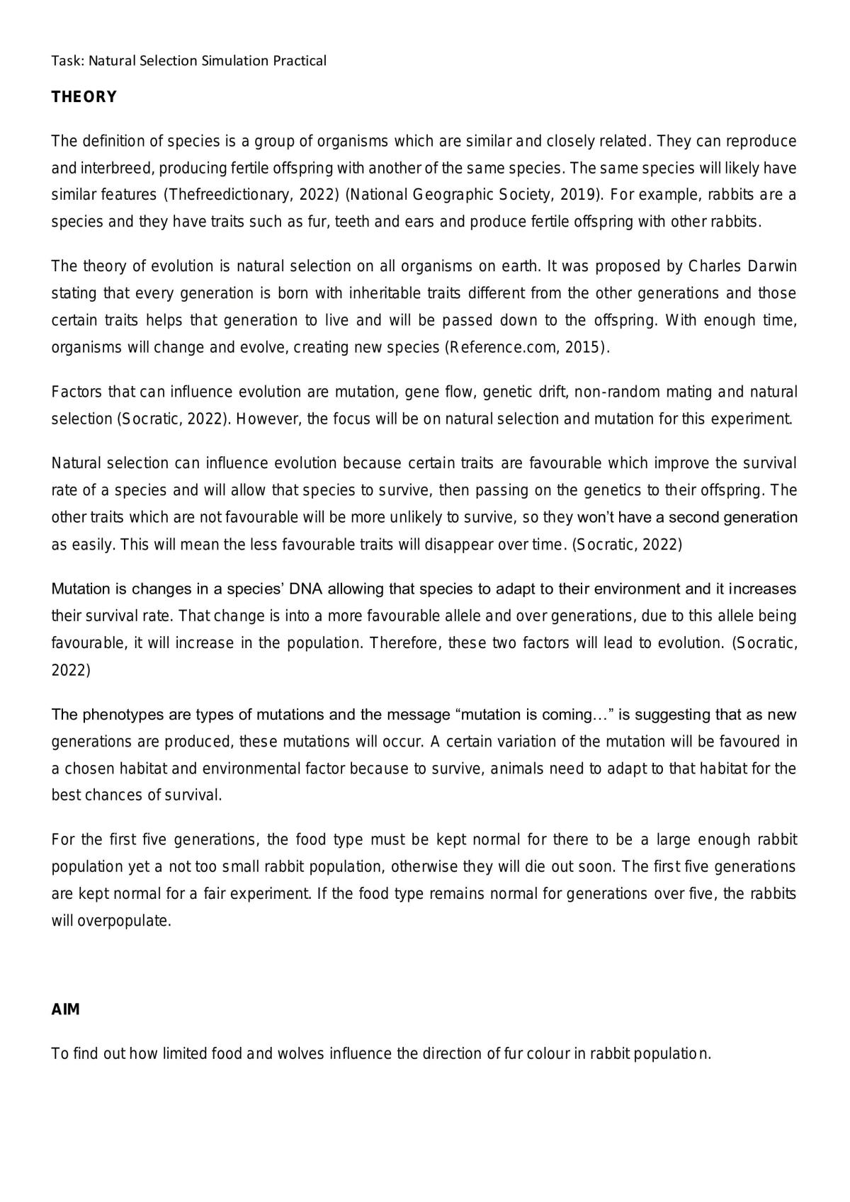 Natural Selection Stimulation Practical - Page 1