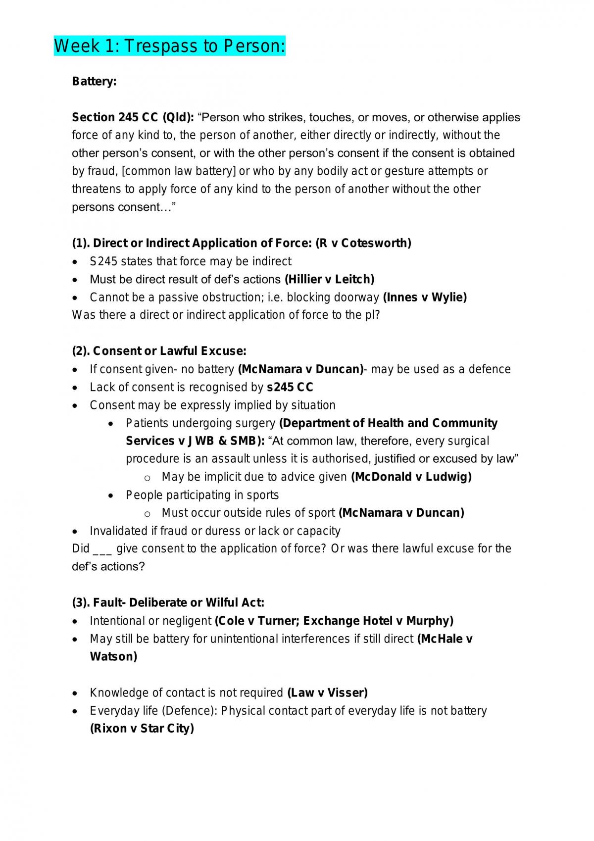 Torts Weeks 1 - 12  - Page 1