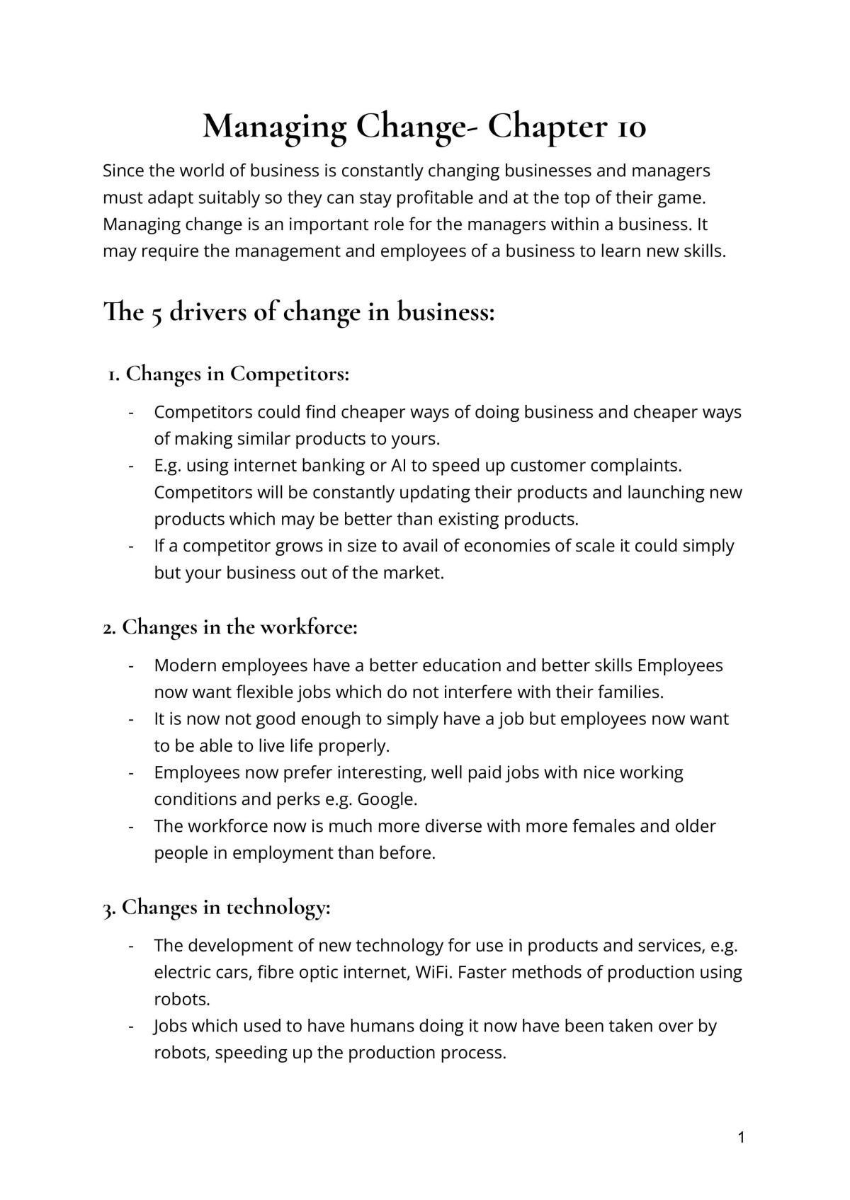 Managing Change Notes for Business Higher Level. - Page 1