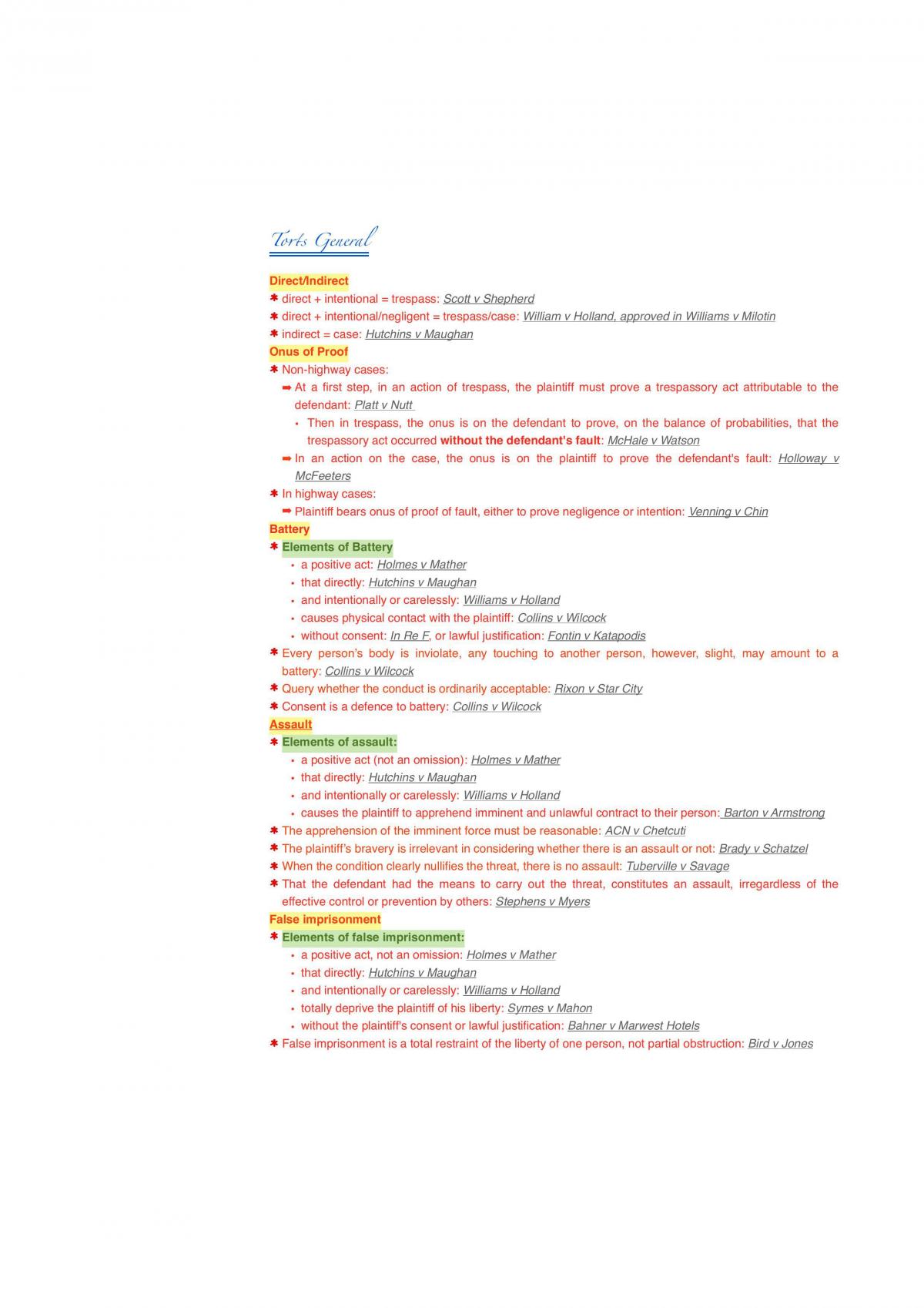Intentional Tort Notes - Page 1