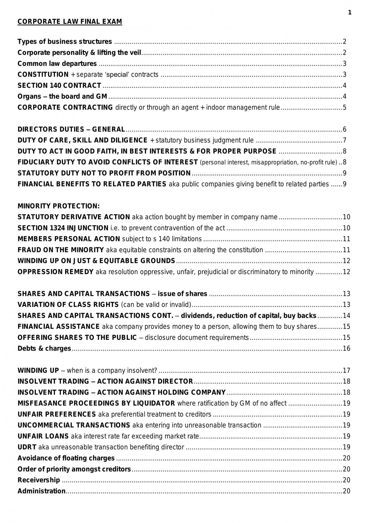 Corporate Law Final Exam Complete Study Notes - Page 1