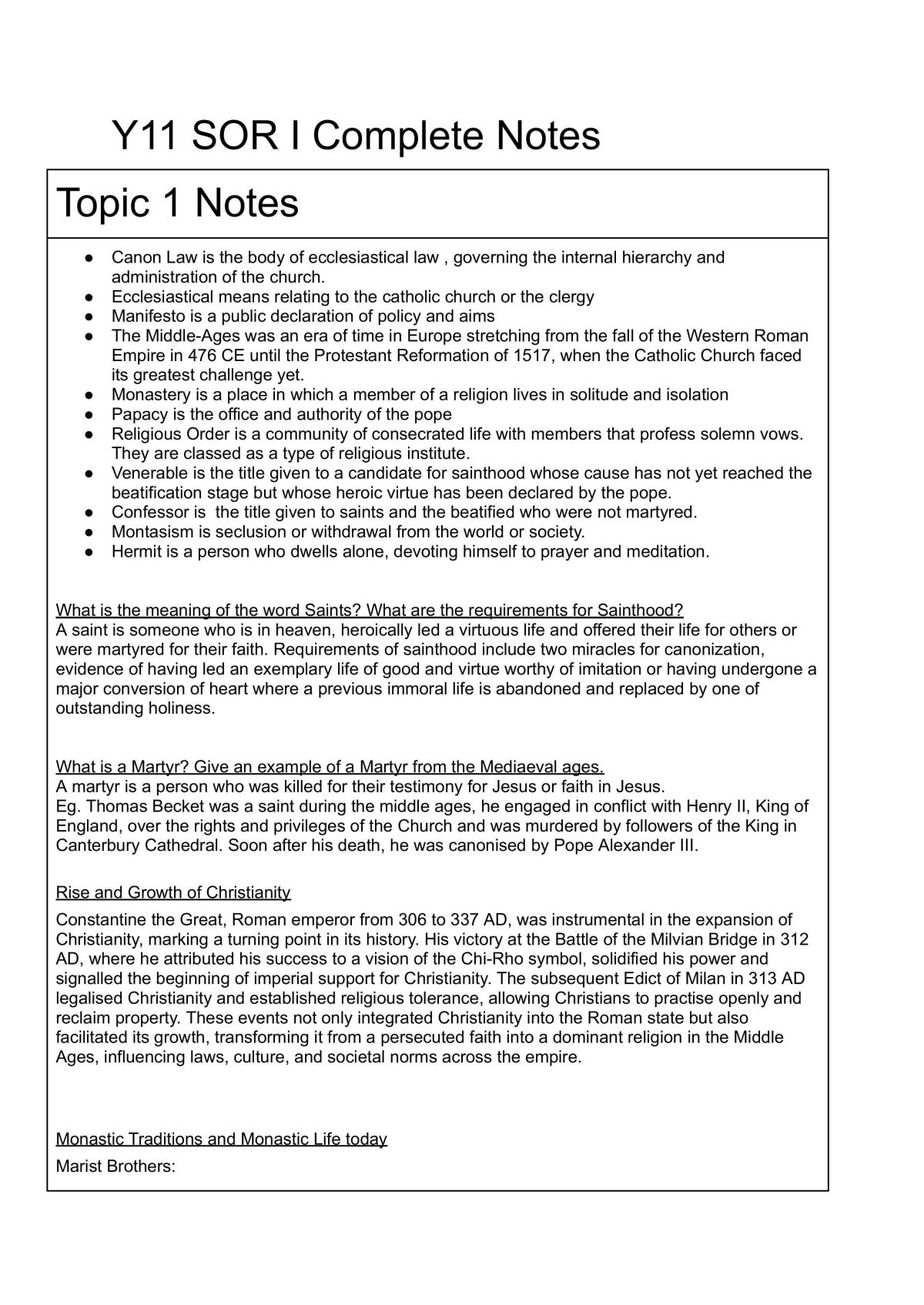 Y11 SOR I Complete Notes - Page 1
