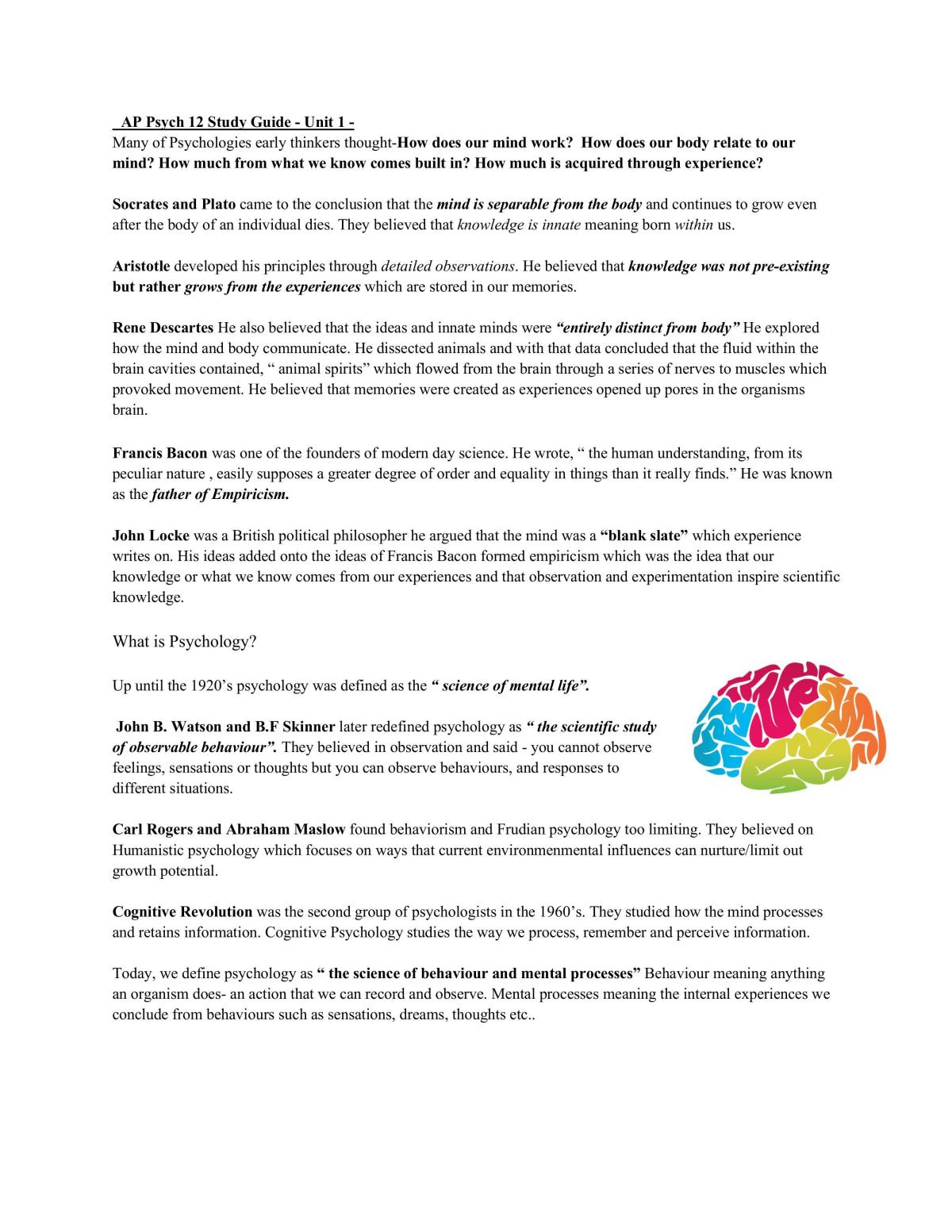 Study Notes AP Psych  - Page 1