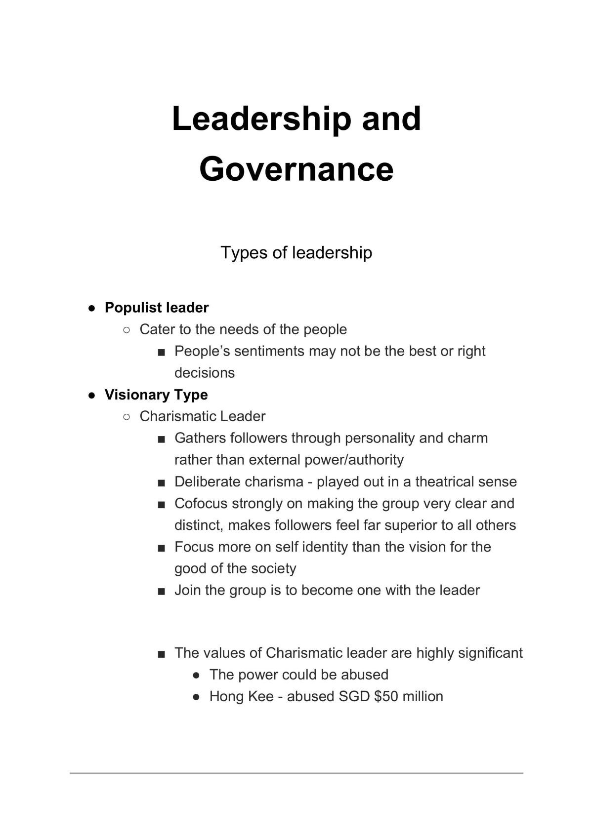 Complete Study Notes for Leadership and Governence - Page 1