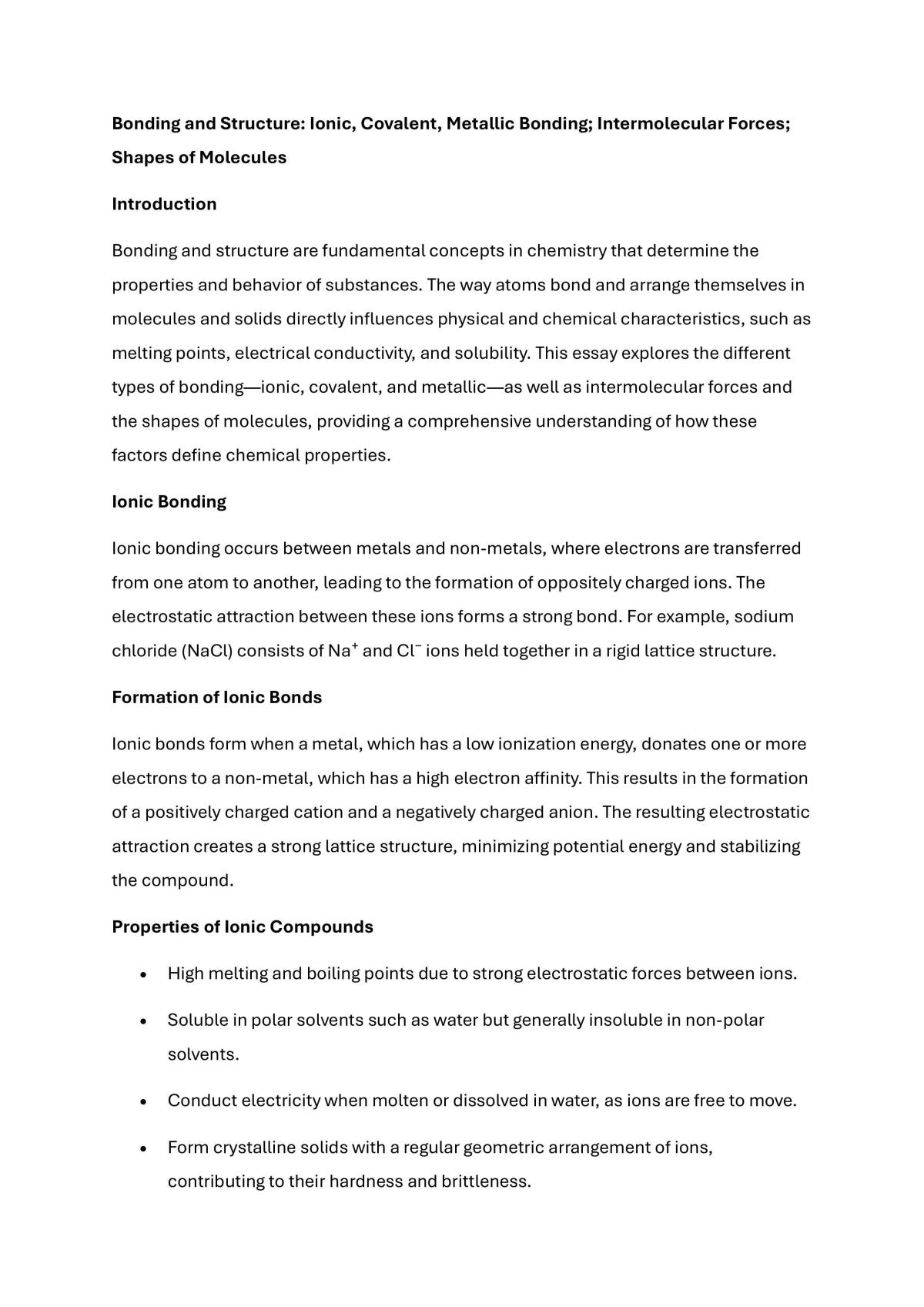 Bonding and Structure Essay - Page 1