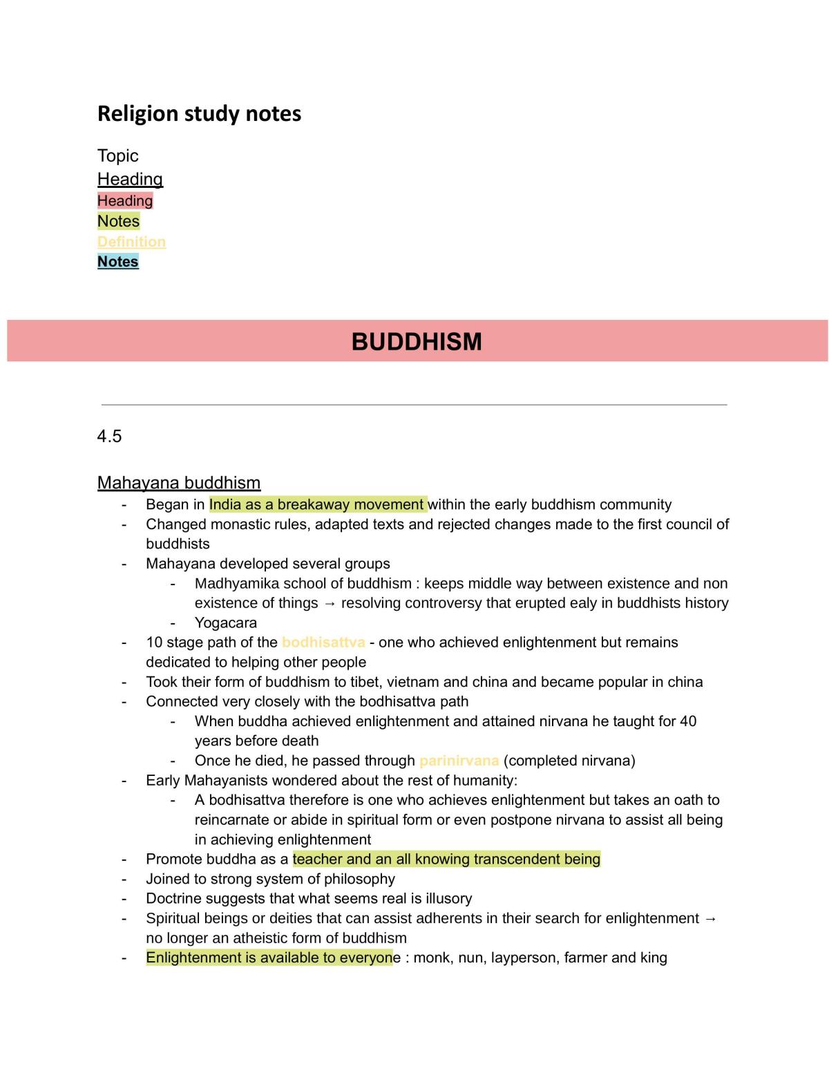 Religion Case Study Notes (Buddhism and Christianity) - Page 1