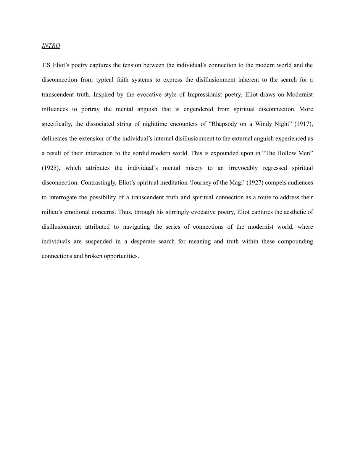 T.S Elliot Essay - Page 1