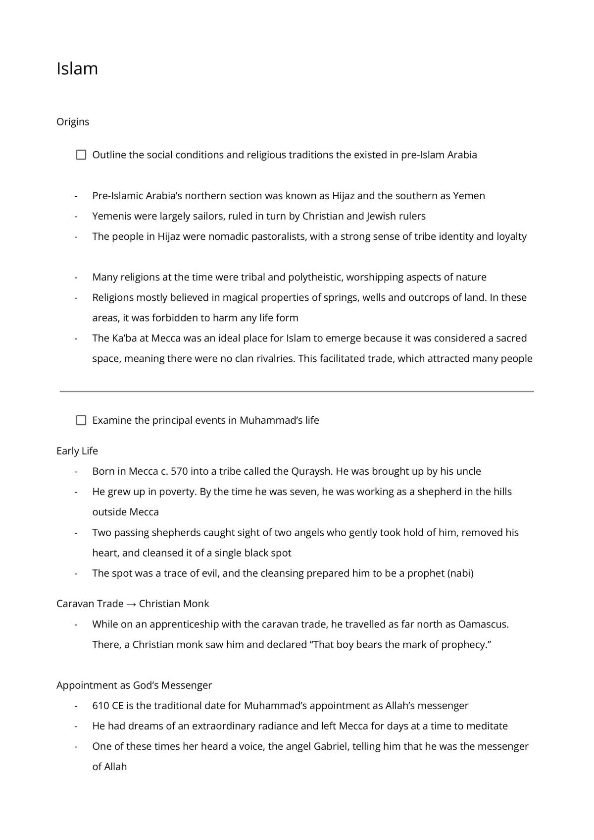 SOR Prelim - Islam Notes - Page 1