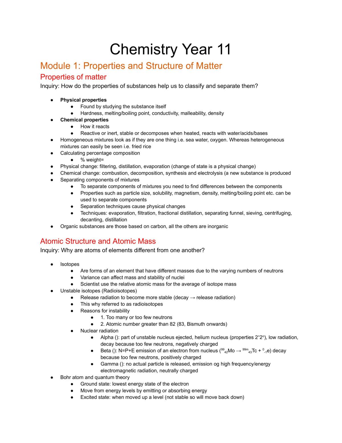 Year 11 Notes - Page 1