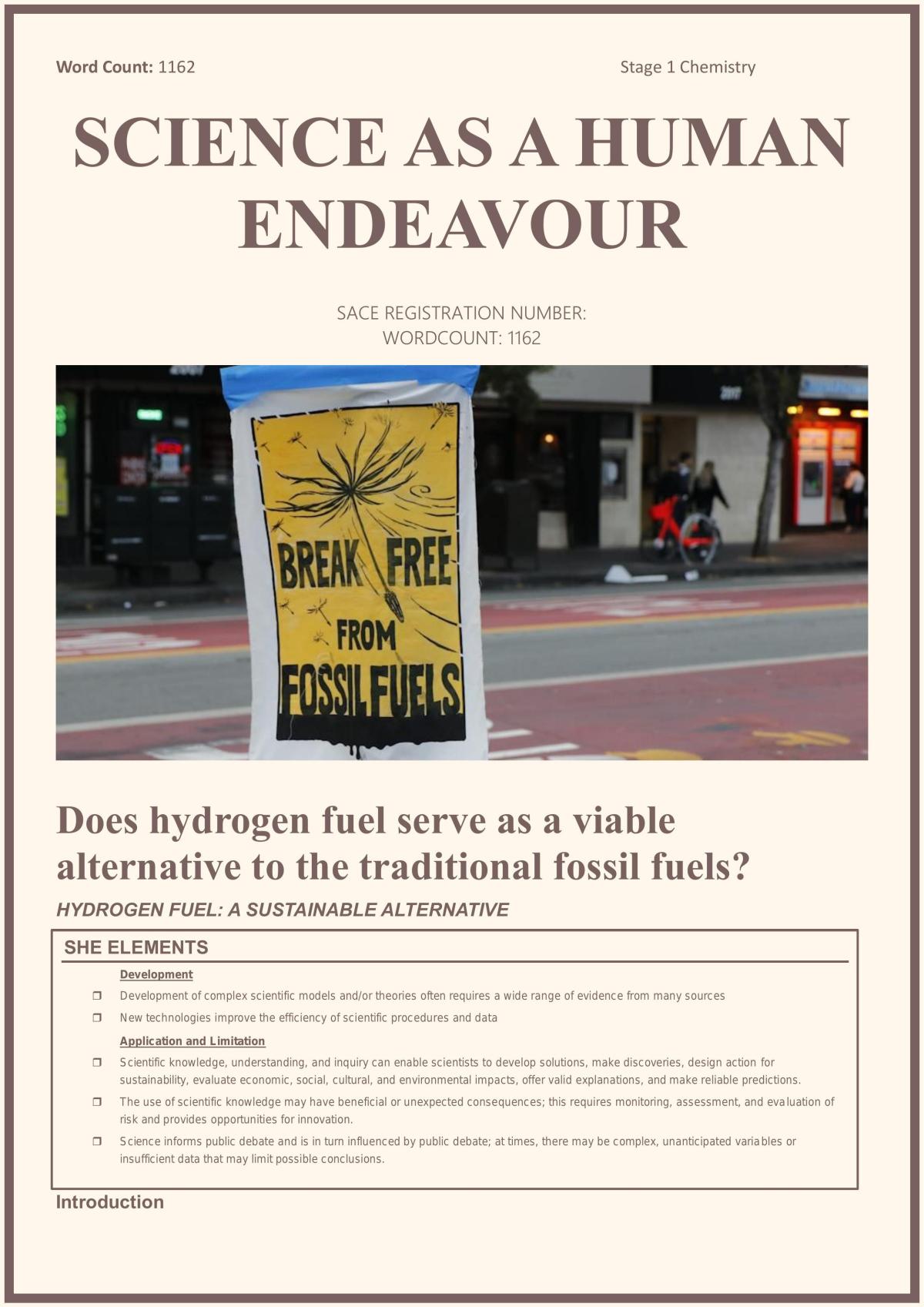 SHE Task on hydrogen fuel as a viable alternative to fossil fuels - Page 1