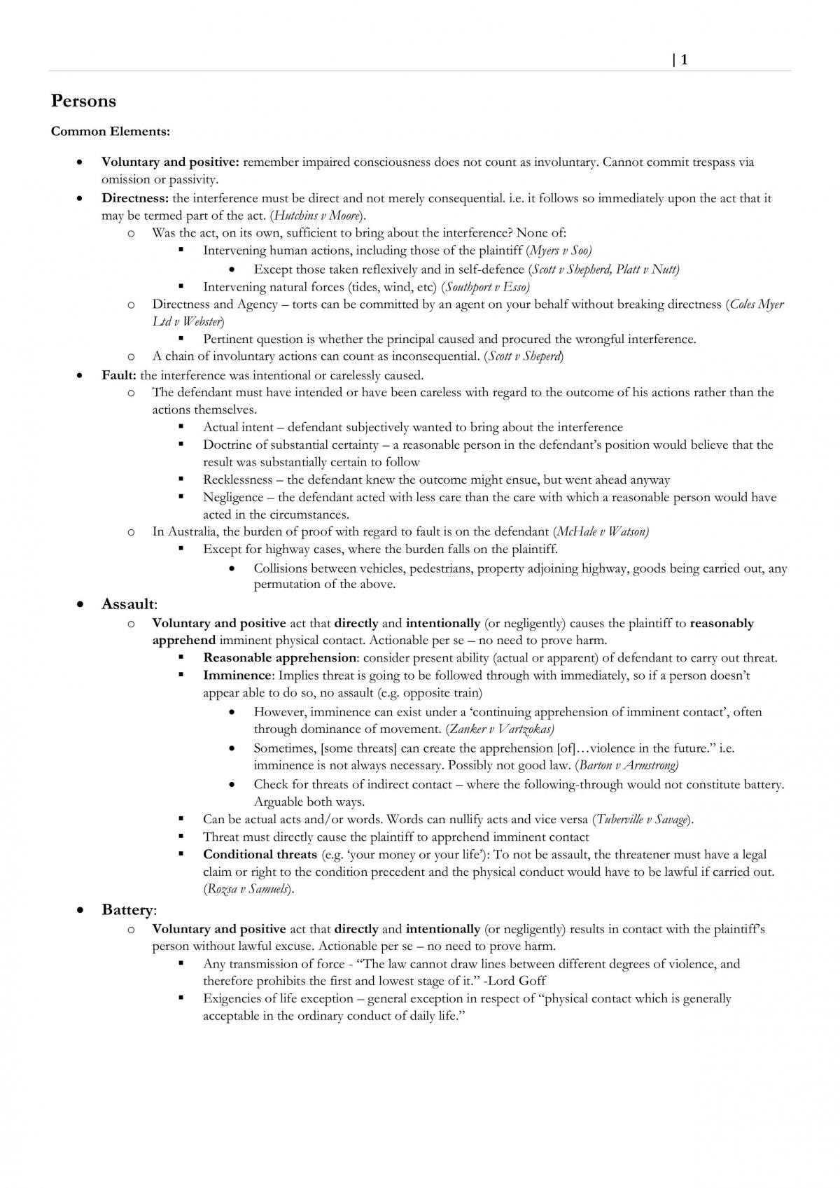 Torts A Exam Notes - Page 1