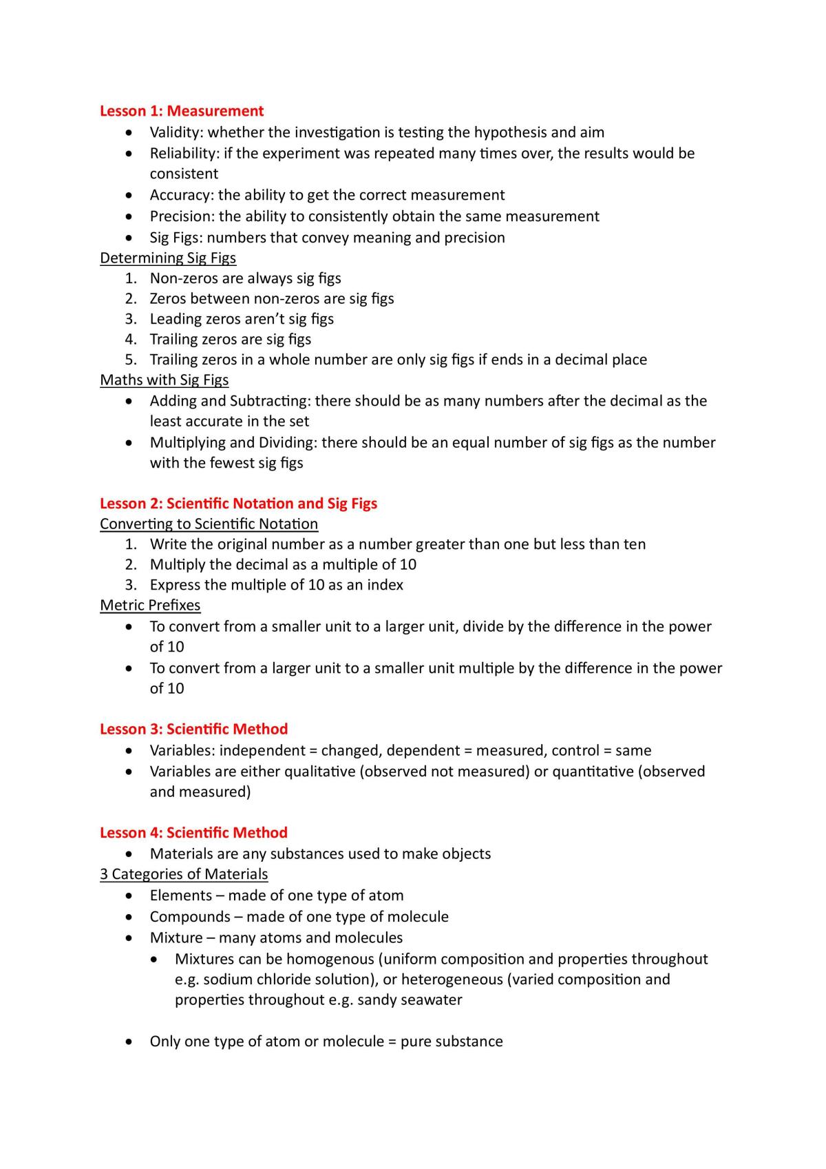 Semester 1 Year 11 ATAR Chemistry Complete Notes - Page 1